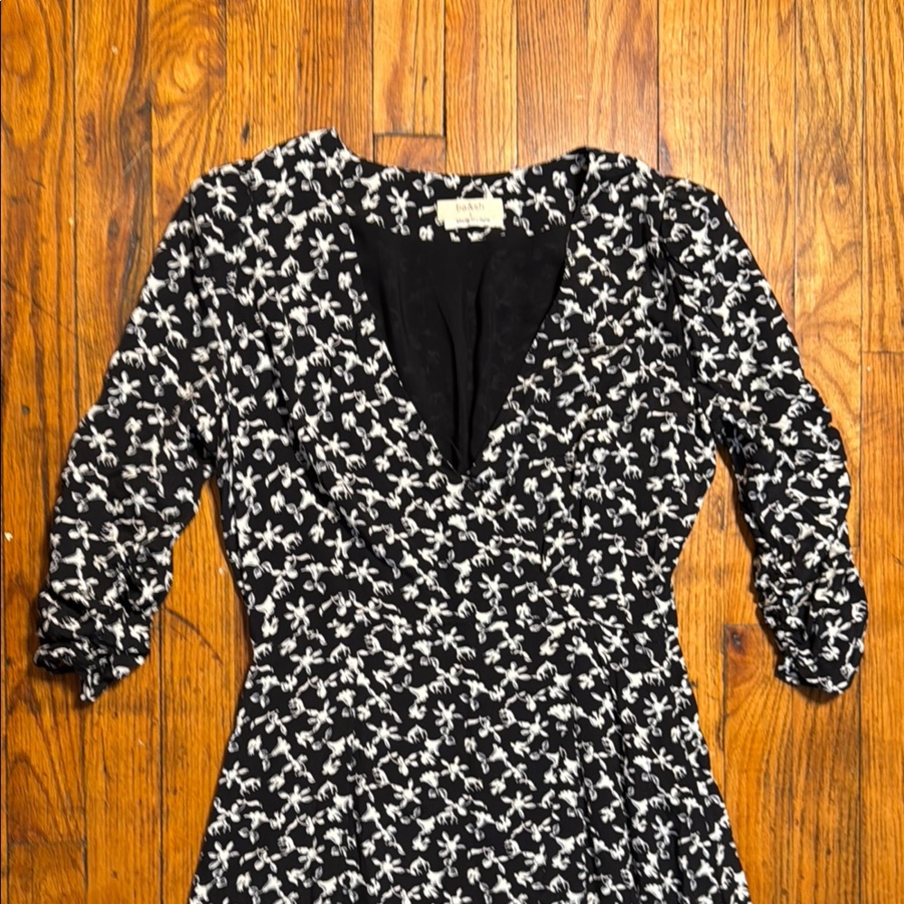 BA&SH Women's Coachella VNeck Black White Floral Midi Dress Fawn Dove Print SZ 1 - Picture 5 of 14
